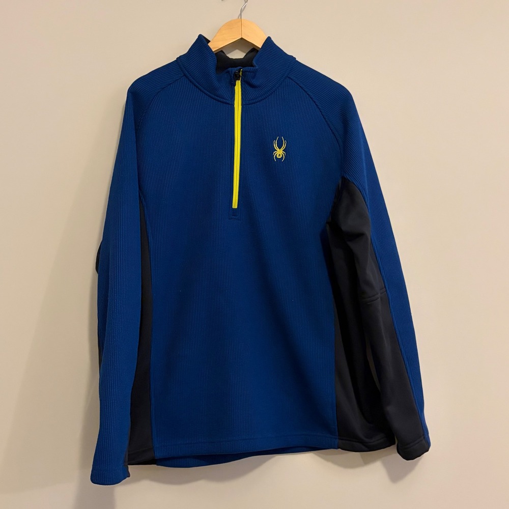 Spyder Mens Blue Waffle Knit Half Zip Fleece Pullover Jacket 199306 XXL